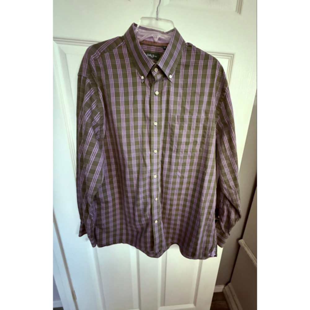 XL Bobby Jones LS Button Up 100% Cotton Green/Purple Men's Shirt